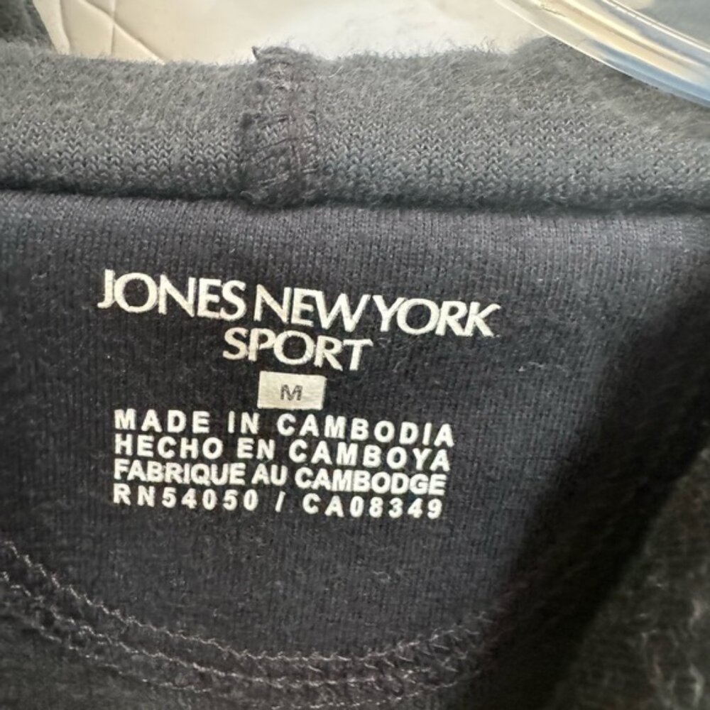 Jones NY Vintage Velour Hoodie Cotton Full Zip Up Hooded Pockets Black Jacket M - Picture 9 of 11